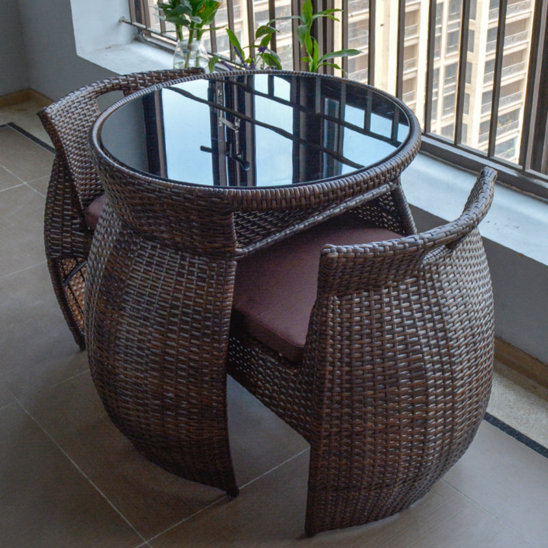 Boho Style Wicker Bistro Set 3 Pieces Round Glass Top Bistro Set