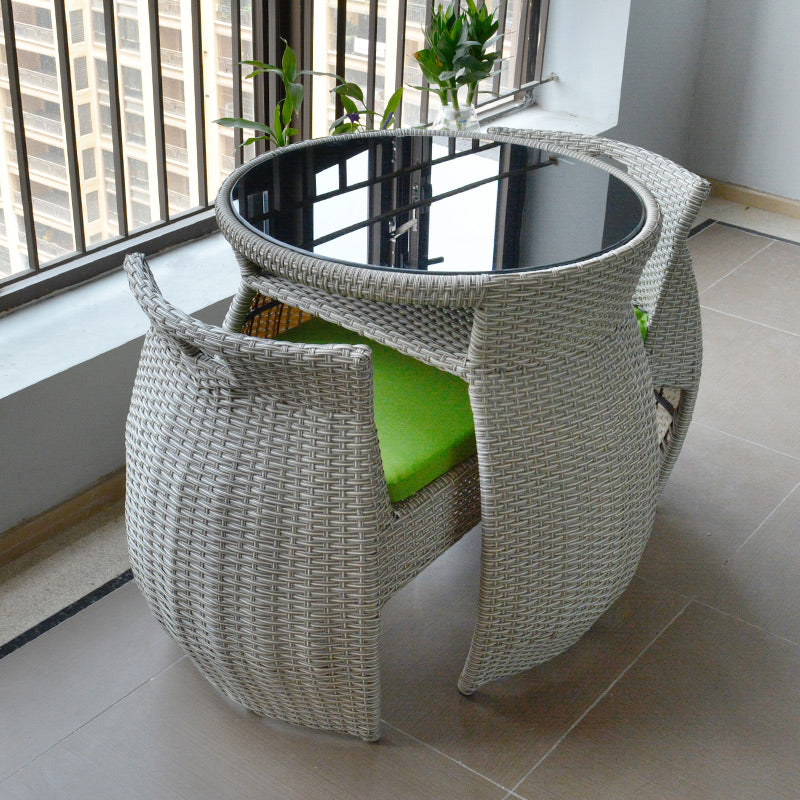 Boho Style Wicker Bistro Set 3 Pieces Round Glass Top Bistro Set