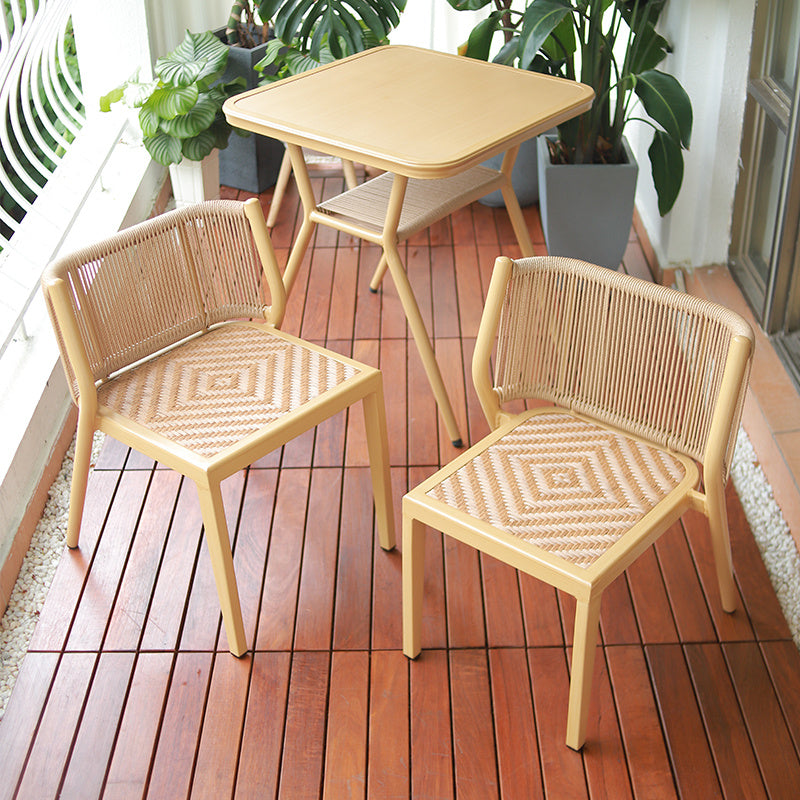 Boho Style Bistro Set 3 Pcs Glass Top Metal Frame Bistro Set