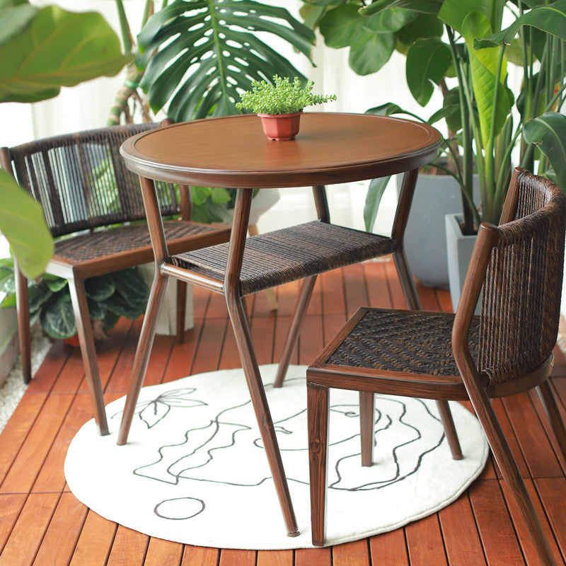 Boho Style Bistro Set 3 Pcs Glass Top Metal Frame Bistro Set