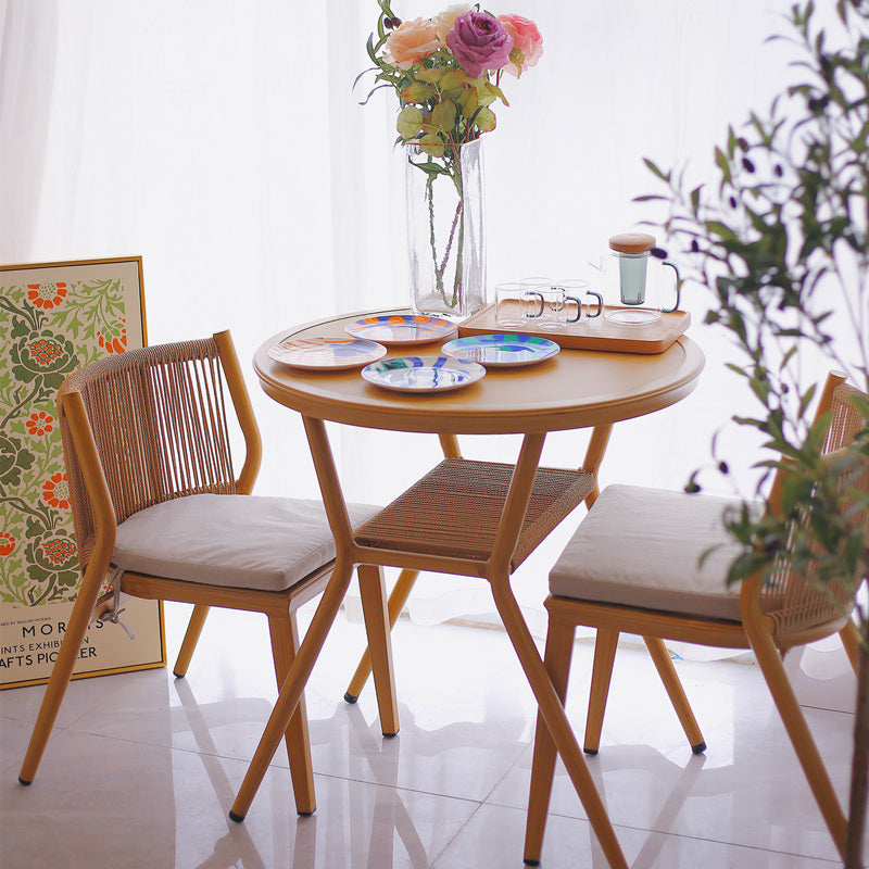 Boho Style Bistro Set 3 Pcs Glass Top Metal Frame Bistro Set