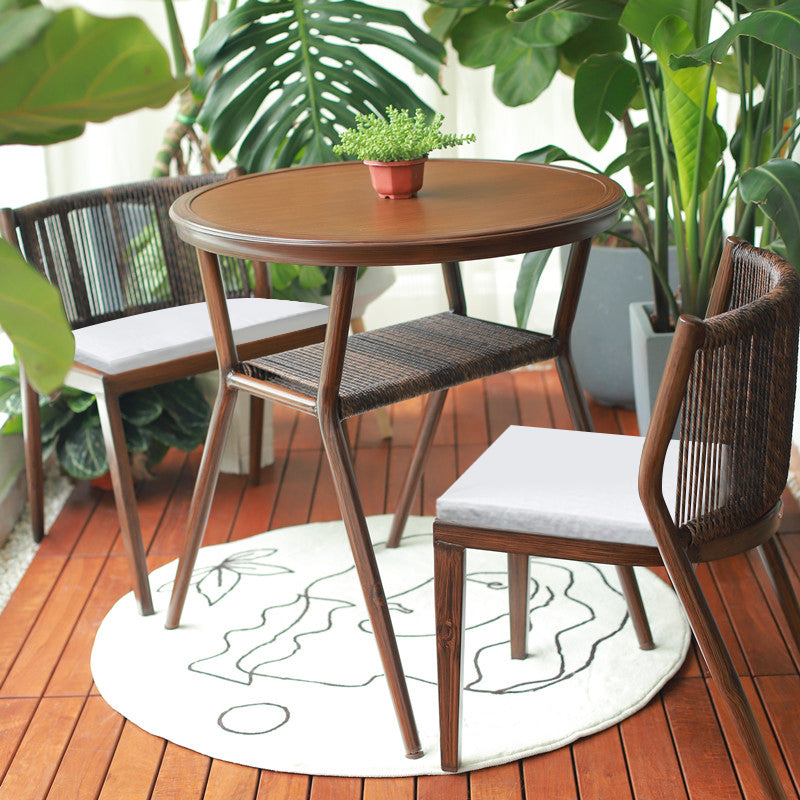 Boho Style Bistro Set 3 Pcs Glass Top Metal Frame Bistro Set