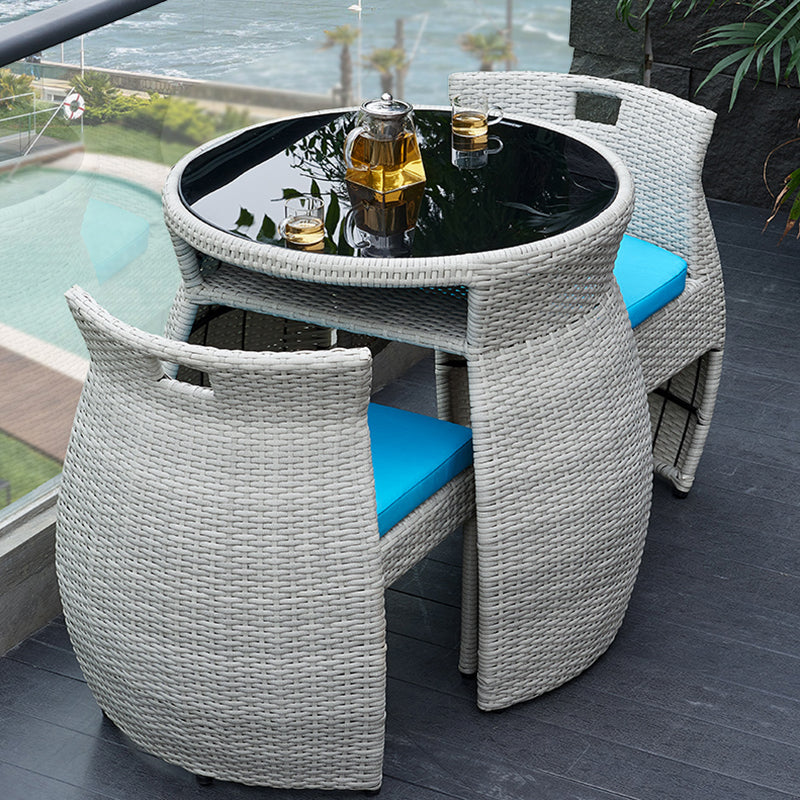 Boho Style Bistro Set 3 Pieces Round Glass Water Resistant Bistro Set