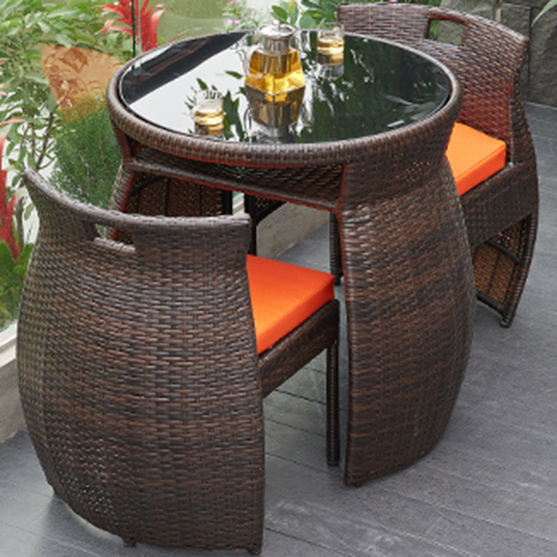 Boho Style Bistro Set 3 Pieces Round Glass Water Resistant Bistro Set