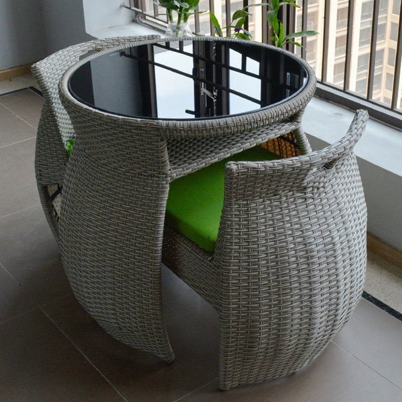 Boho Style Bistro Set 3 Pieces Round Glass Water Resistant Bistro Set