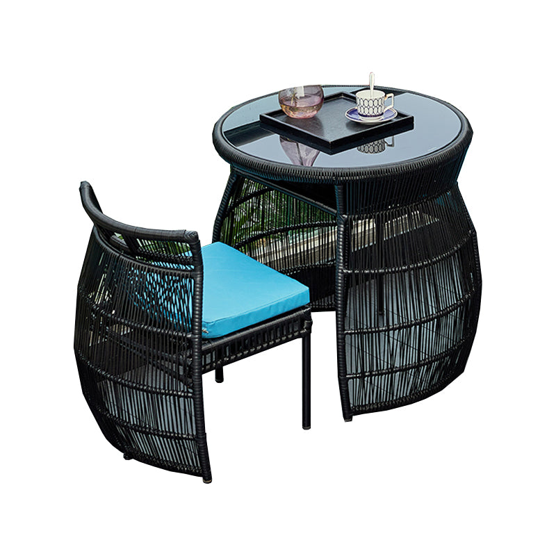 Boho Style Bistro Set 3 Pieces Round Glass Water Resistant Bistro Set