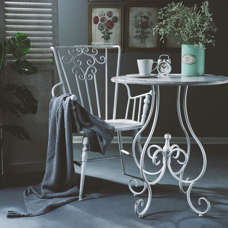 French Country Metal Side Table White Round Outdoor Patio Table