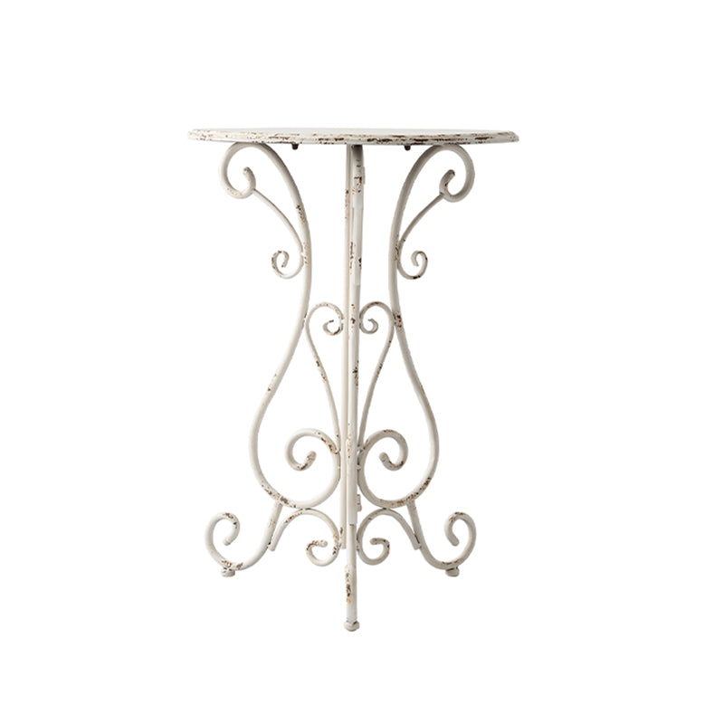 French Country Metal Side Table White Round Outdoor Patio Table