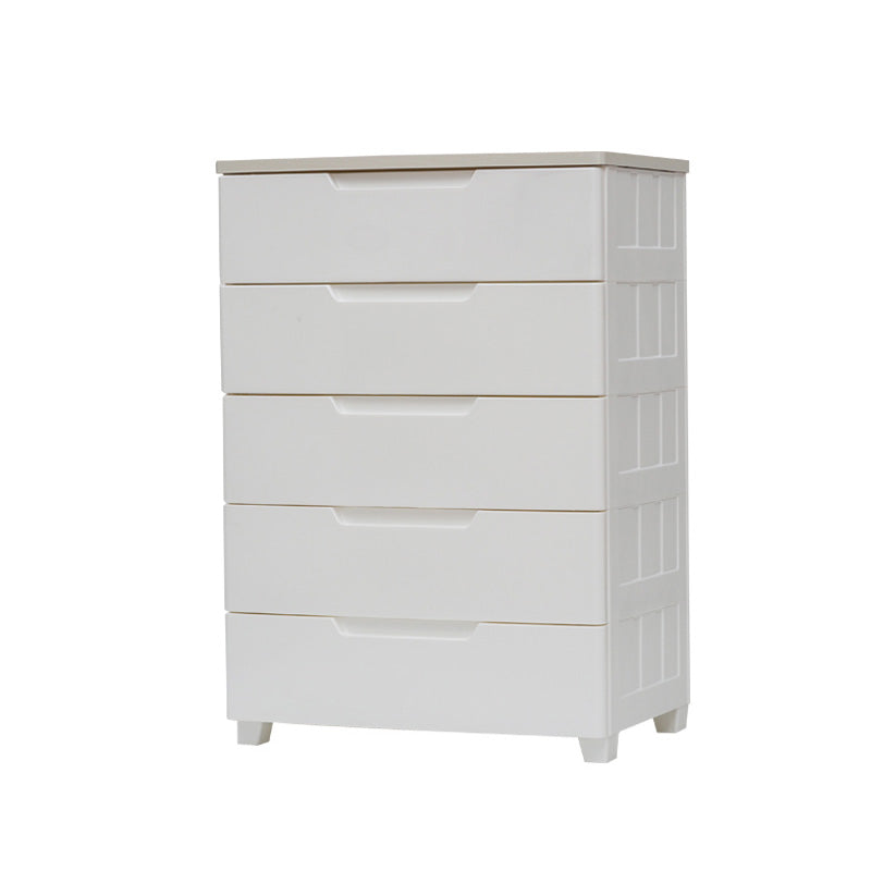 Vertical White Baby Dresser Scandinavian 5 Drawers Plastic Kids Furniture
