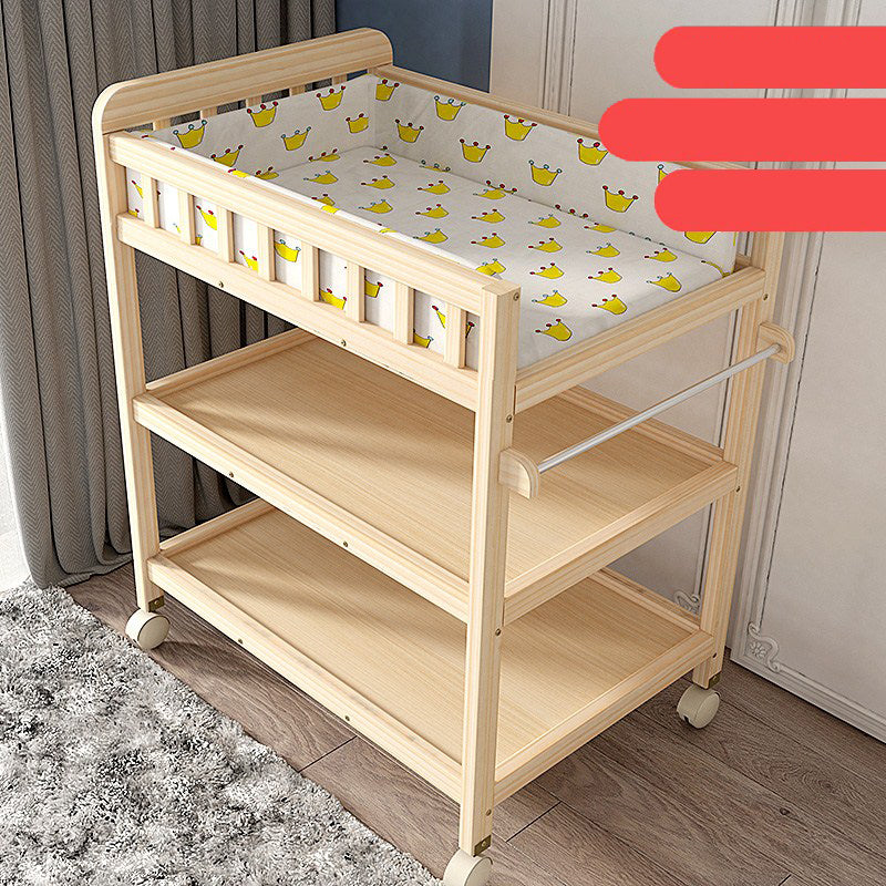 Wooden Shelf Baby Changing Table with Pad, Flat Top 2-in-1 Changing Table with Storage