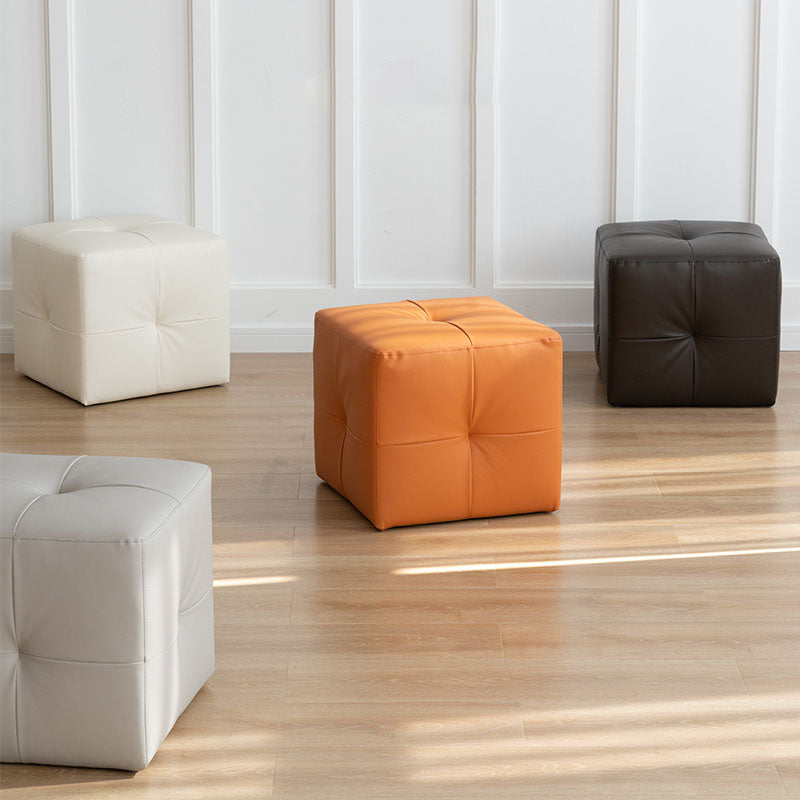 Modern Square Footstools Genuine Leather Foot Stool , 16.38" H