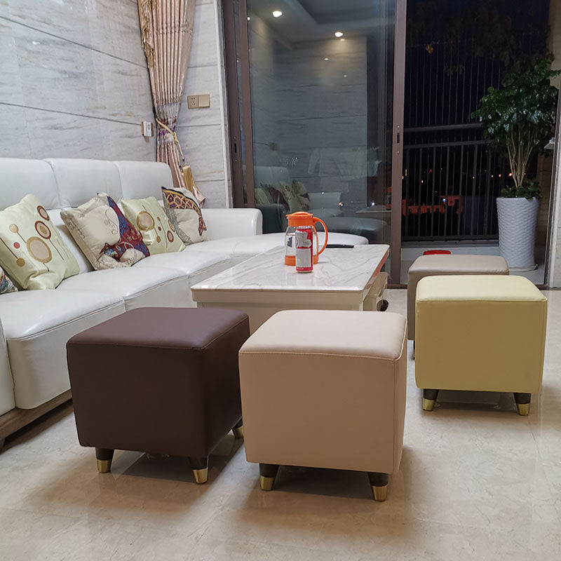 Contemporary Square Ottoman Leather Foot Stool with Legs for Home