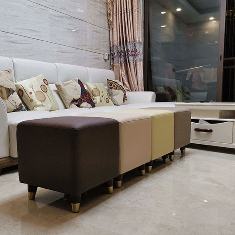 Contemporary Square Ottoman Leather Foot Stool with Legs for Home