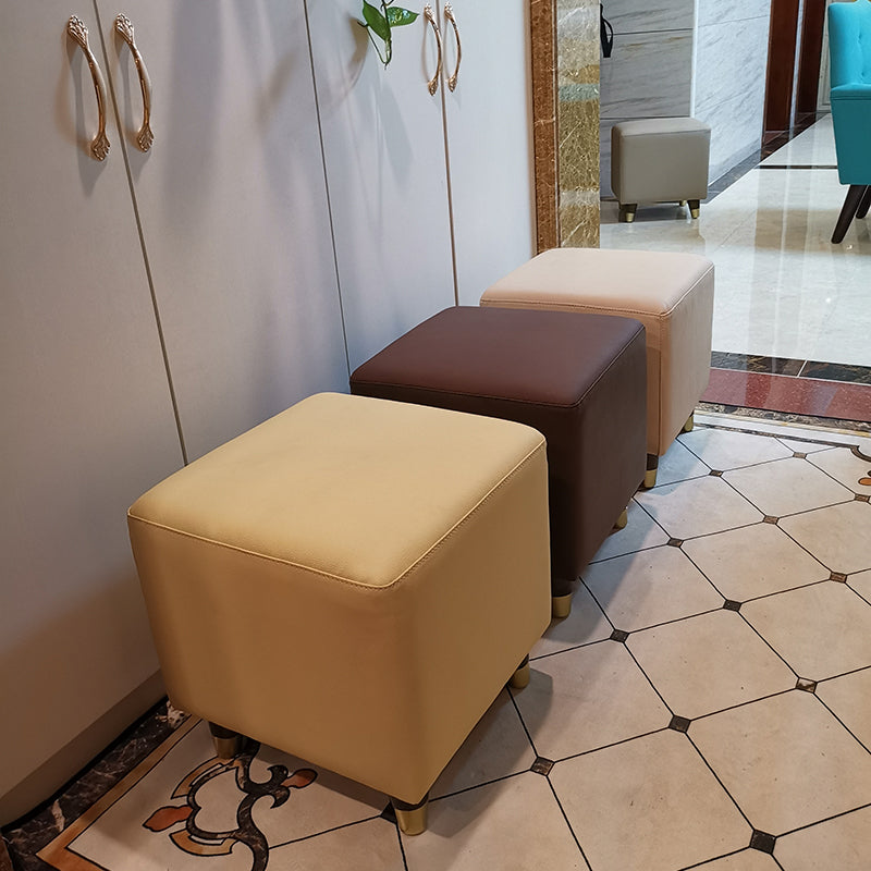 Contemporary Square Ottoman Leather Foot Stool with Legs for Home