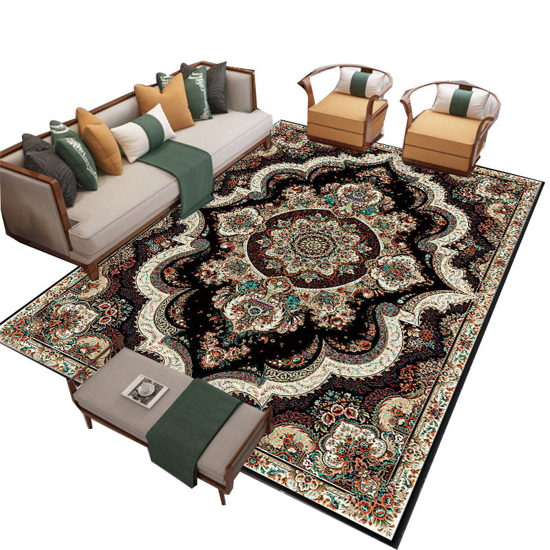 Moroccan Adults Indoor Rug Rectangle Polyster Carpet Tribal Printed Rug Non-Slip Backing