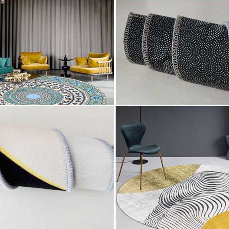 Round Adults Area Carpet Boho Style Tribal Printed Indoor Rug Polyster Non-Slip Backing