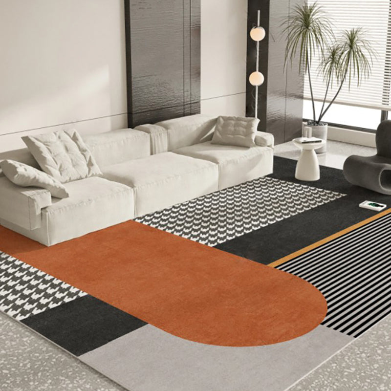 Rectangle Indoor Rug Contemporary Color Block Area Rug Non-Slip Backing Living Room Rug