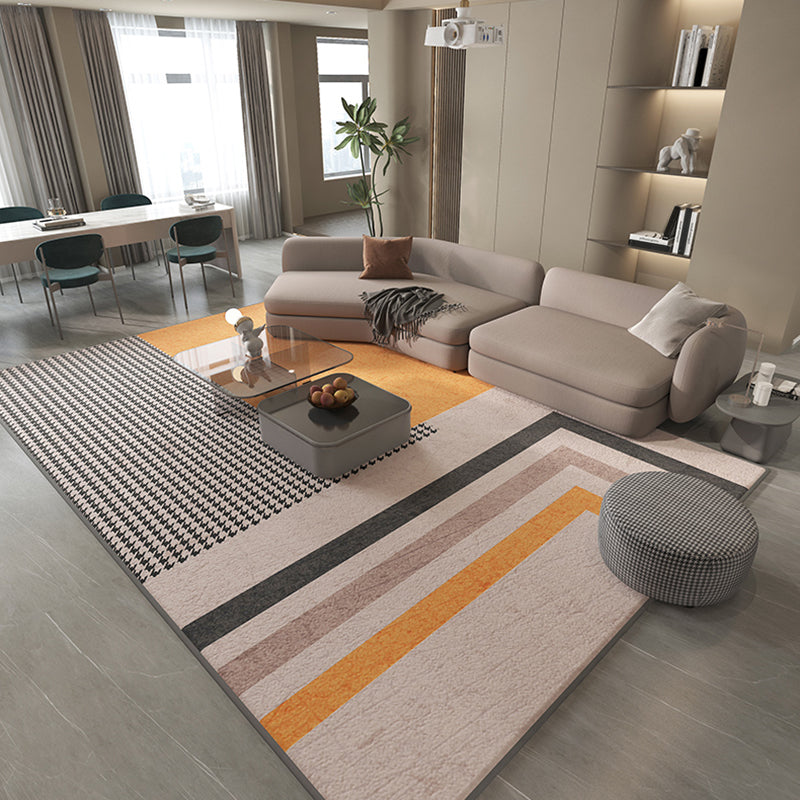 Rectangle Indoor Rug Contemporary Color Block Area Rug Non-Slip Backing Living Room Rug
