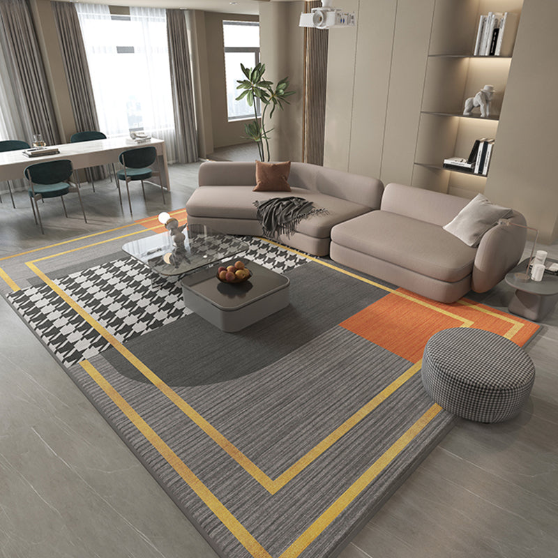 Rectangle Indoor Rug Contemporary Color Block Area Rug Non-Slip Backing Living Room Rug