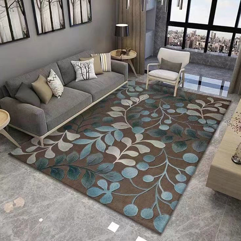 Living Room Plants Rug Printed Rectangle Modern Carpet Non-Slip Backing Indoor Rug