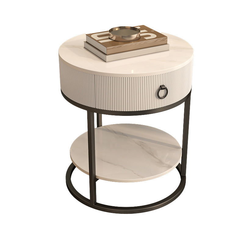 Frame Glam Style Side Table 22.83" Tall Stone Top Side Table with Storage