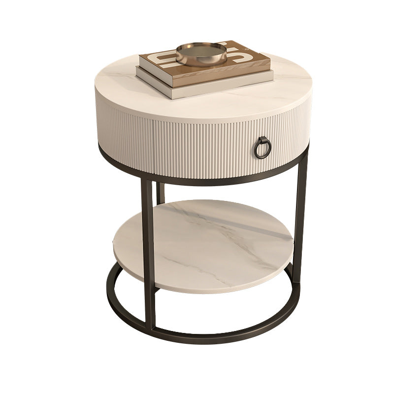 Frame Glam Style Side Table 22.83" Tall Stone Top Side Table with Storage