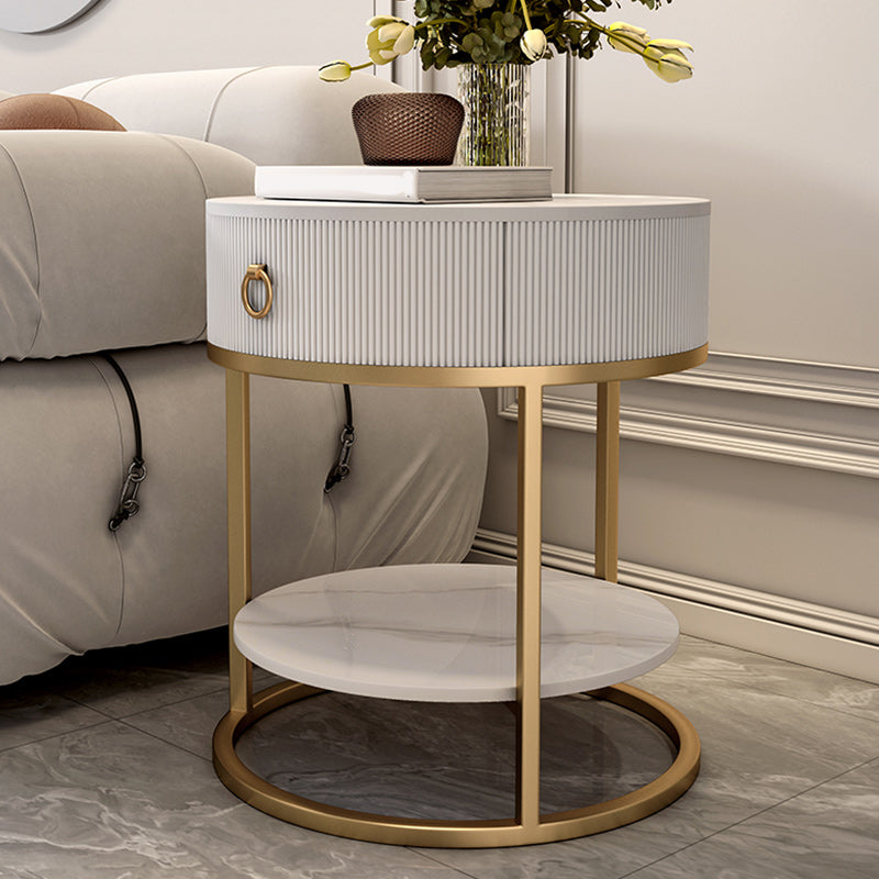 Frame Glam Style Side Table 22.83" Tall Stone Top Side Table with Storage