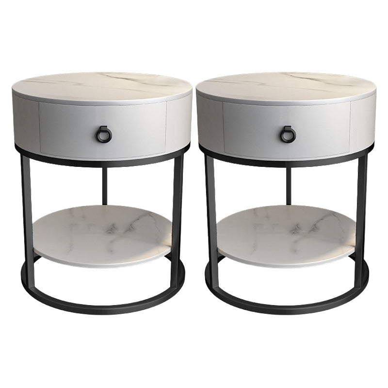 Frame Glam Style Side Table 22.83" Tall Stone Top Side Table with Storage
