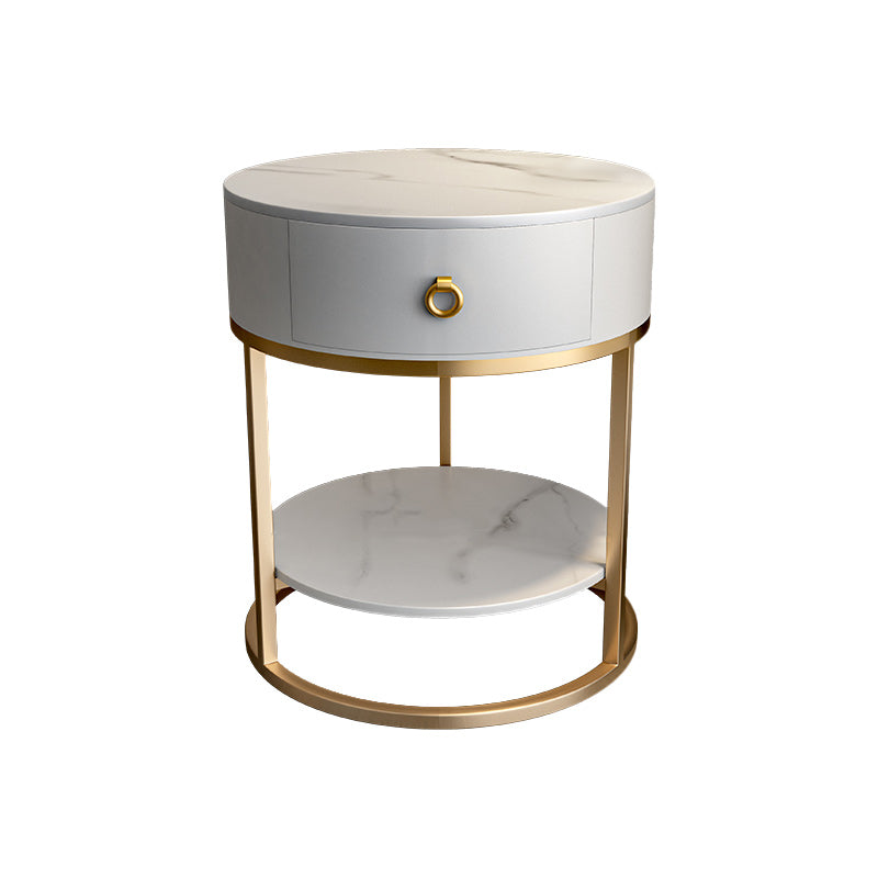 Frame Glam Style Side Table 22.83" Tall Stone Top Side Table with Storage