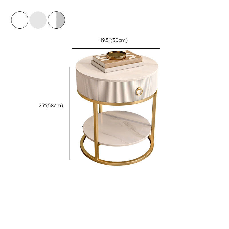 Frame Glam Style Side Table 22.83" Tall Stone Top Side Table with Storage