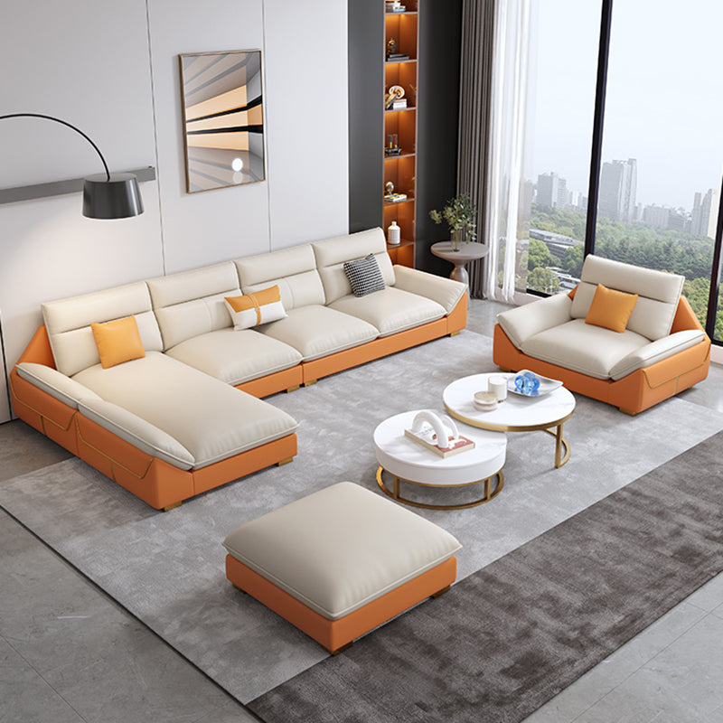 Orange Sectional Sofa 35.43" Tall Faux leather Modular Sofa with Removable Cushions