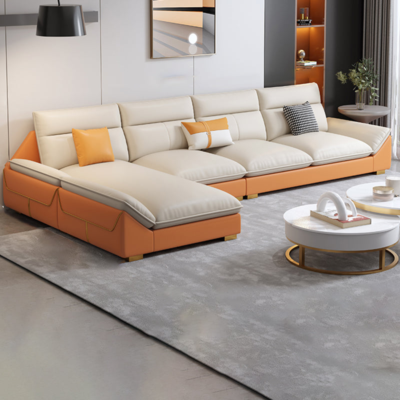 Orange Sectional Sofa 35.43" Tall Faux leather Modular Sofa with Removable Cushions