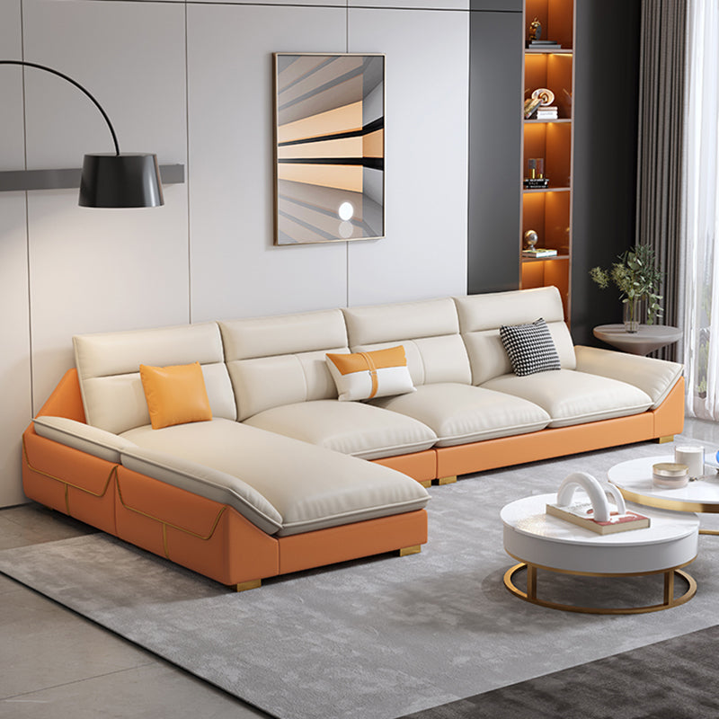 Orange Sectional Sofa 35.43" Tall Faux leather Modular Sofa with Removable Cushions