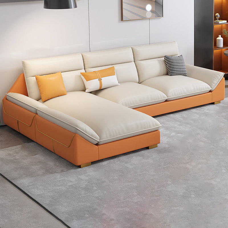 Orange Sectional Sofa 35.43" Tall Faux leather Modular Sofa with Removable Cushions