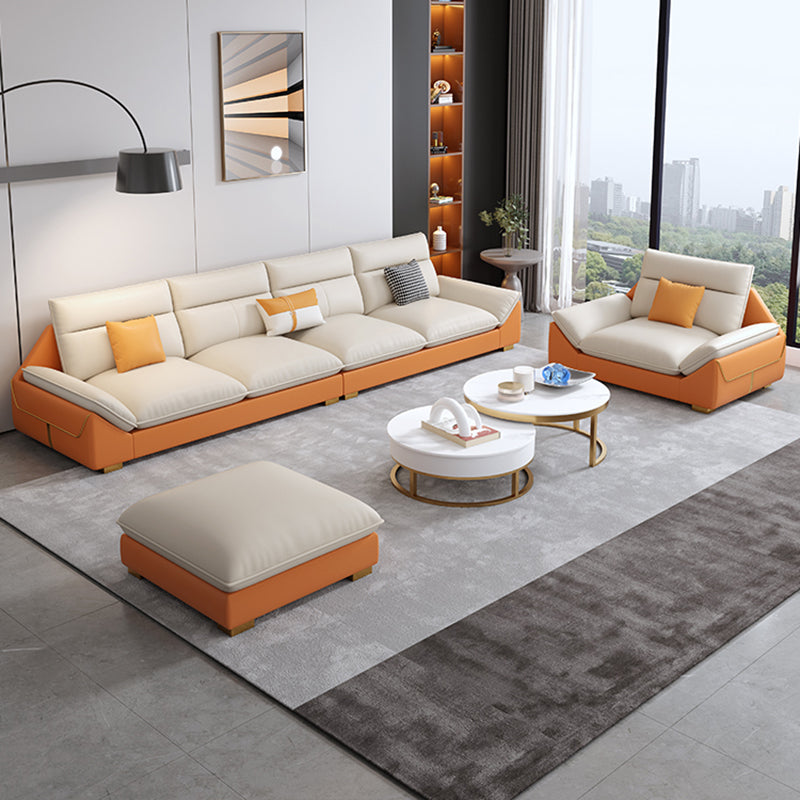 Orange Sectional Sofa 35.43" Tall Faux leather Modular Sofa with Removable Cushions
