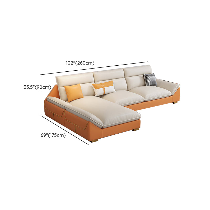 Orange Sectional Sofa 35.43" Tall Faux leather Modular Sofa with Removable Cushions