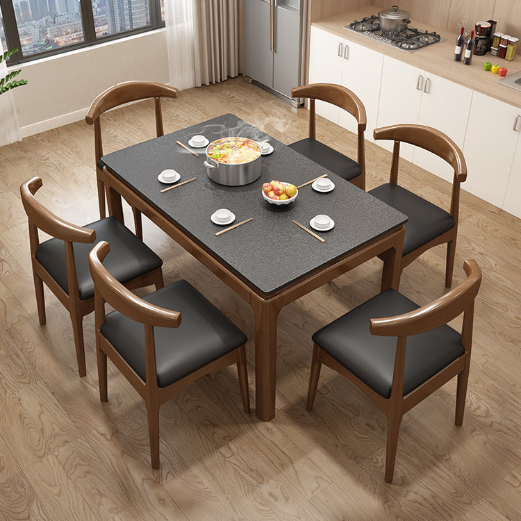 Modern Stone Rectangle Dining Table Rubber Wood Base for Dining Room