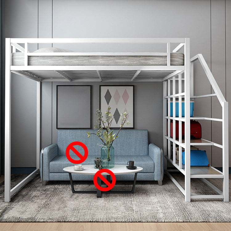 High Loft Bed with Stairway Modern Metallic Beds in Black & White