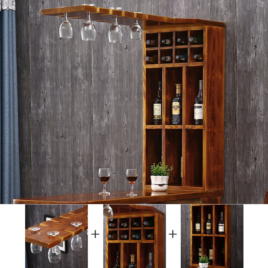 Traditional Indoor Bar Table Solid Wood Bar Table with Wine Glass Holders