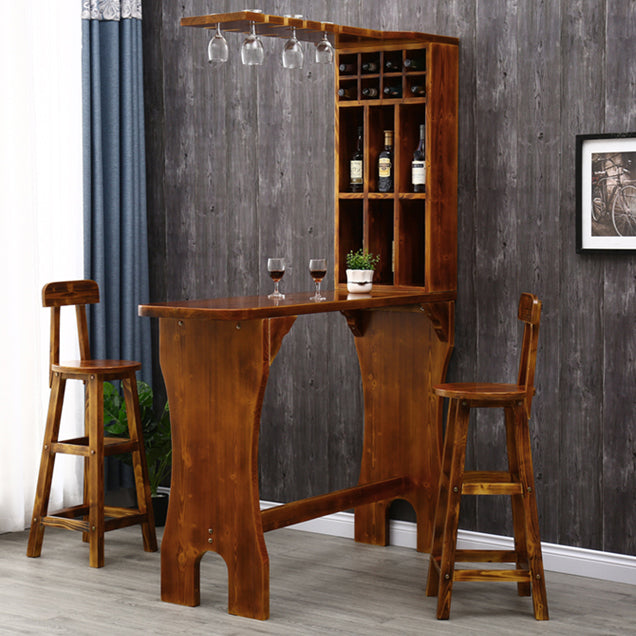 Traditional Indoor Bar Table Solid Wood Bar Table with Wine Glass Holders