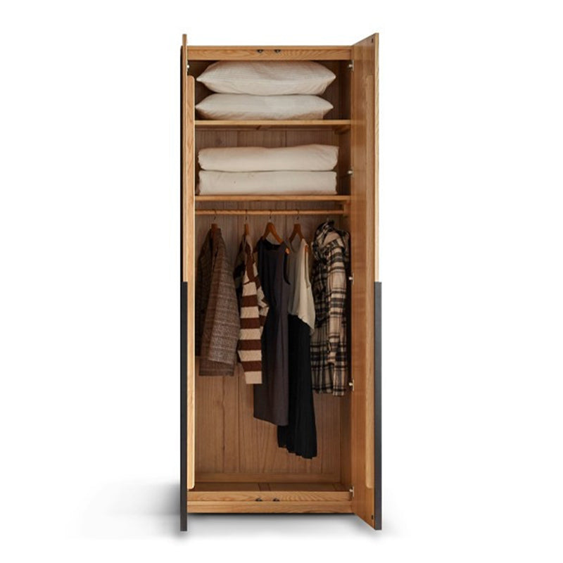 Solid Wood Frame Wardrobe Freestanding Wardrobe Armoire with Shelves and Clothes Rail