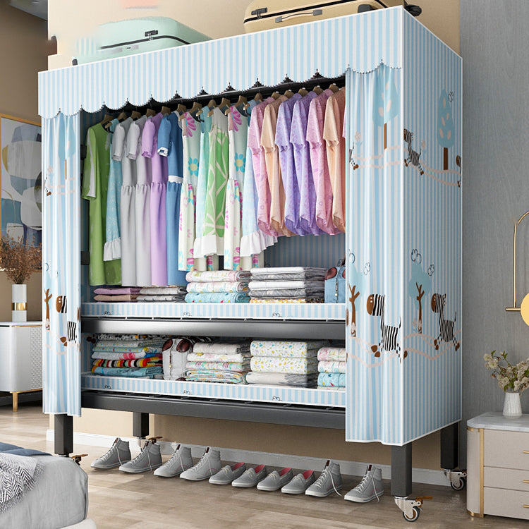 Foldable Freestanding Wardrobe Metal Frame Wardrobe with Casters