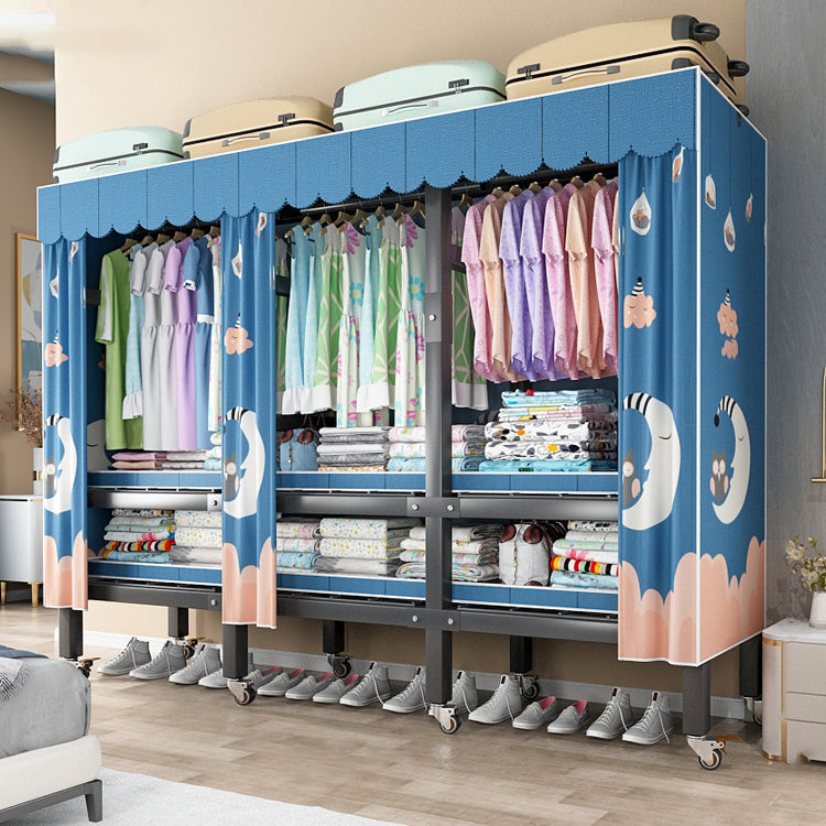 Foldable Freestanding Wardrobe Metal Frame Wardrobe with Casters