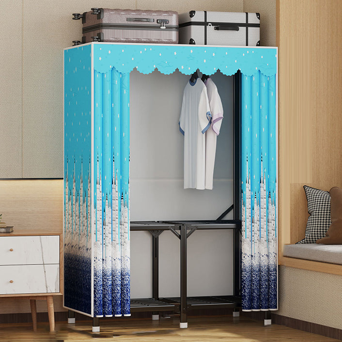 Modern Style Freestanding Wardrobe Armoire Metal Wardrobe with Shelves and Clothes Rail