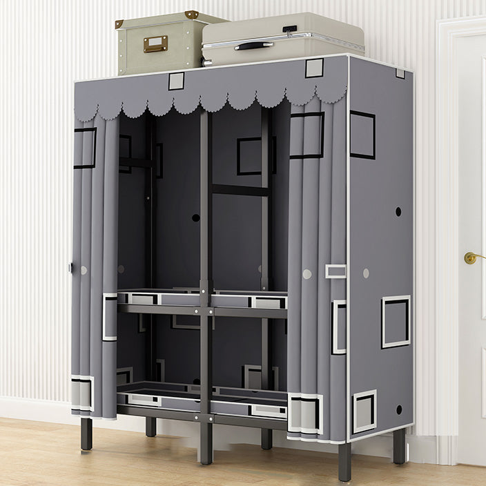 Modern Style Freestanding Wardrobe Armoire Metal Wardrobe with Shelves and Clothes Rail