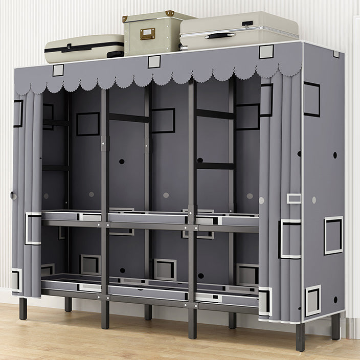 Modern Style Freestanding Wardrobe Armoire Metal Wardrobe with Shelves and Clothes Rail