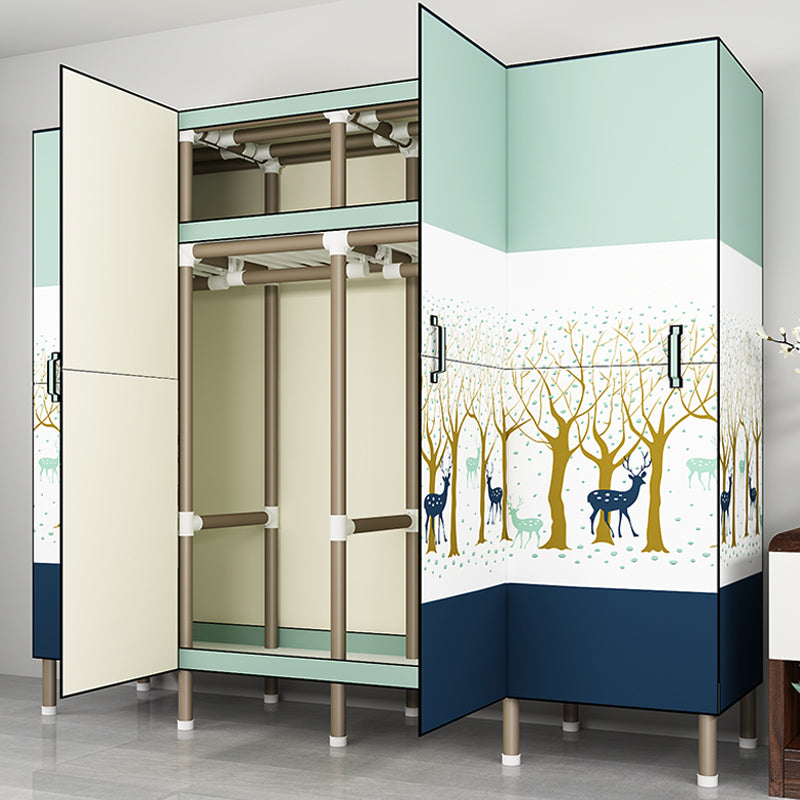 Foldable Freestanding Wardrobe Metal Frame Multifunctional Wardrobe for Bedroom