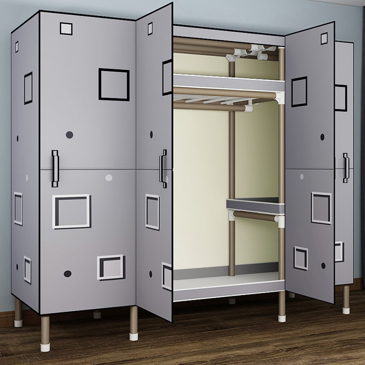 Foldable Freestanding Wardrobe Metal Frame Multifunctional Wardrobe for Bedroom