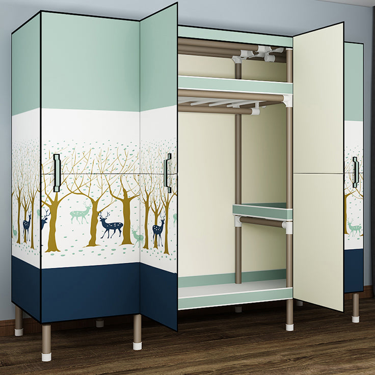 Foldable Freestanding Wardrobe Metal Frame Multifunctional Wardrobe for Bedroom