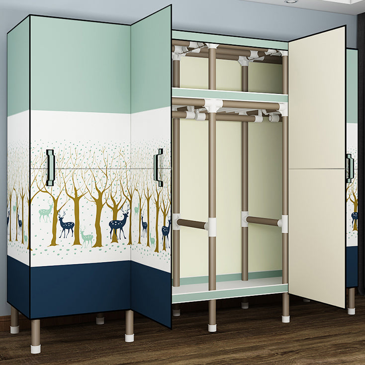 Foldable Freestanding Wardrobe Metal Frame Multifunctional Wardrobe for Bedroom